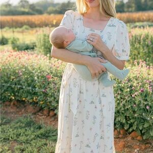 Cream Floral Tiered Midi Dress